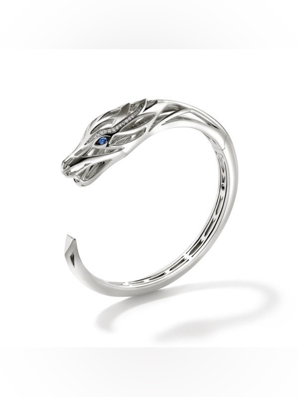 John Hardy Silver Naga Dragon Cuff with Blue Sapphire Eye and Diamond Pave (NEW)
